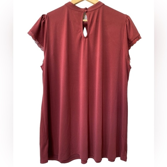 Torrid Studio Crepe Jersey Mock Neck Lace Pieced Keyhole Top - Picture 6 of 7